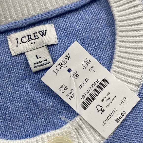 J. Crew Factory Color Tipped Knit Short Sleeve Button Up Lady Sweater Cardigan - Picture 14 of 16